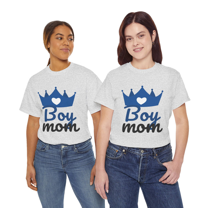 Boy Mom Unisex Heavy Cotton Tee | Crown Graphic T-Shirt for Proud Moms