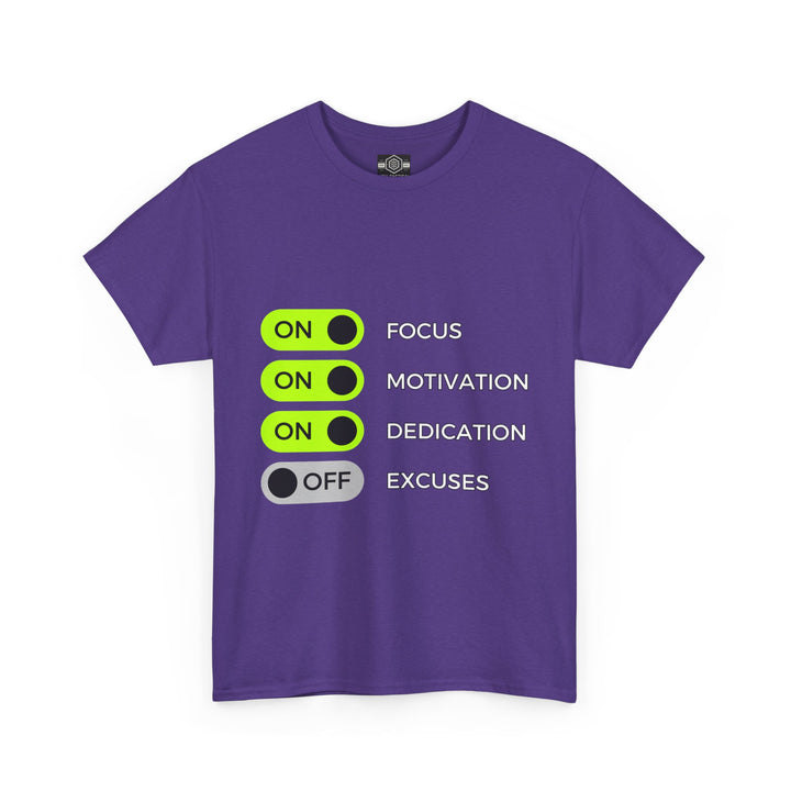 Motivational Unisex Heavy Cotton Tee - Focus, Motivation, Dedication, No Excuses