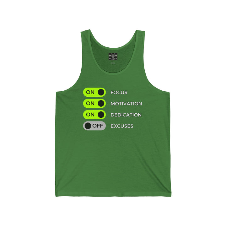 Motivational Unisex Jersey Tank - Focus, Motivation, Dedication, Excuses