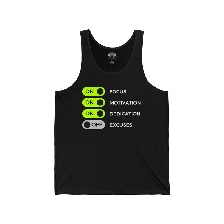 Motivational Unisex Jersey Tank - Focus, Motivation, Dedication, Excuses