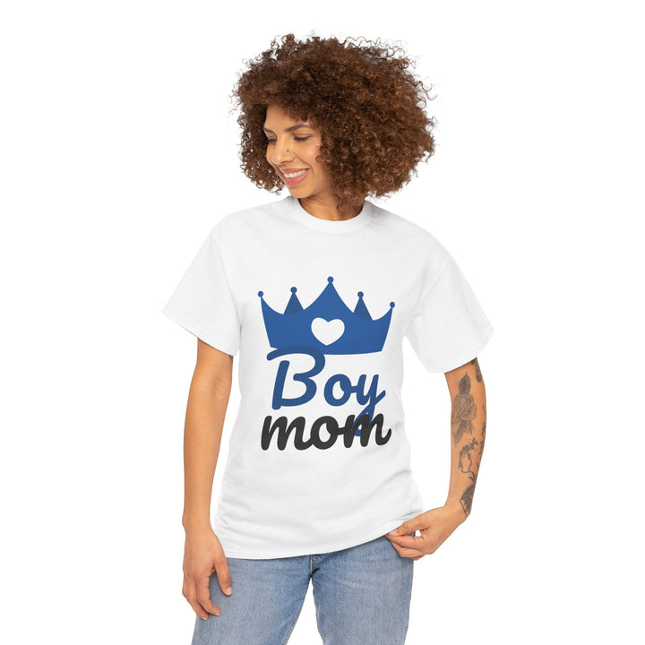 Boy Mom Unisex Heavy Cotton Tee | Crown Graphic T-Shirt for Proud Moms