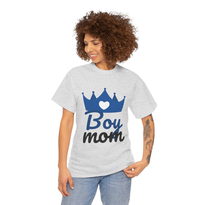 Boy Mom Unisex Heavy Cotton Tee | Crown Graphic T-Shirt for Proud Moms