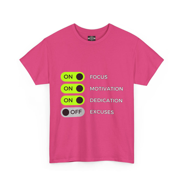 Motivational Unisex Heavy Cotton Tee - Focus, Motivation, Dedication, No Excuses