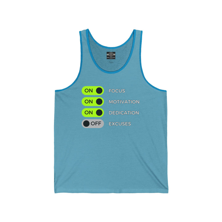 Motivational Unisex Jersey Tank - Focus, Motivation, Dedication, Excuses