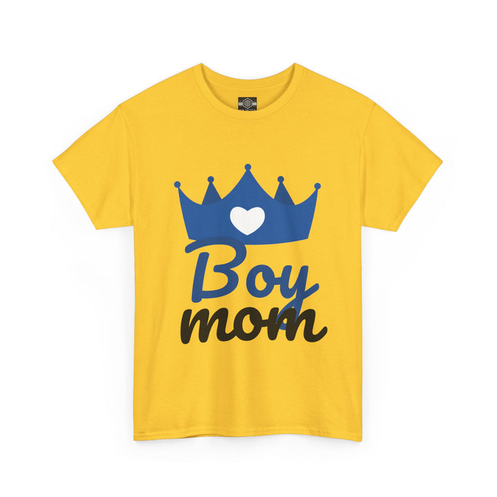 Boy Mom Unisex Heavy Cotton Tee | Crown Graphic T-Shirt for Proud Moms