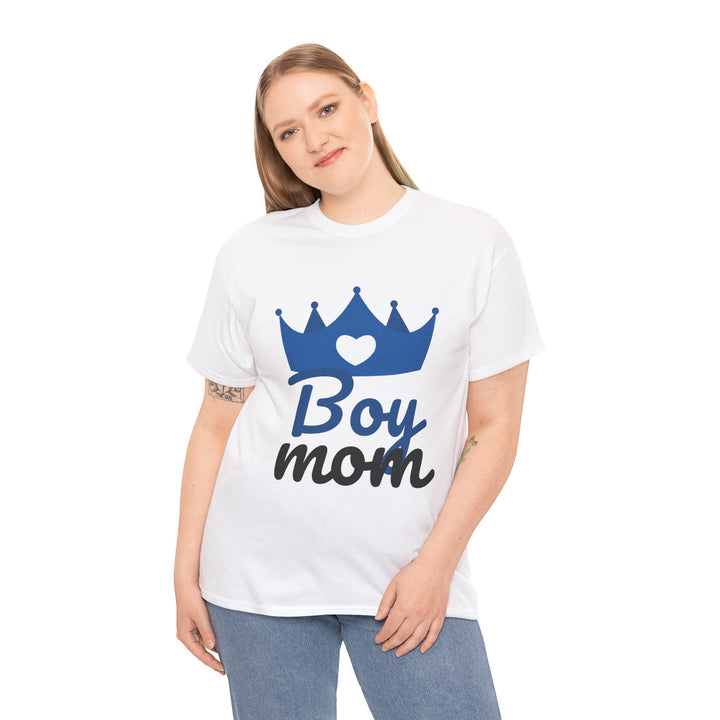 Boy Mom Unisex Heavy Cotton Tee | Crown Graphic T-Shirt for Proud Moms