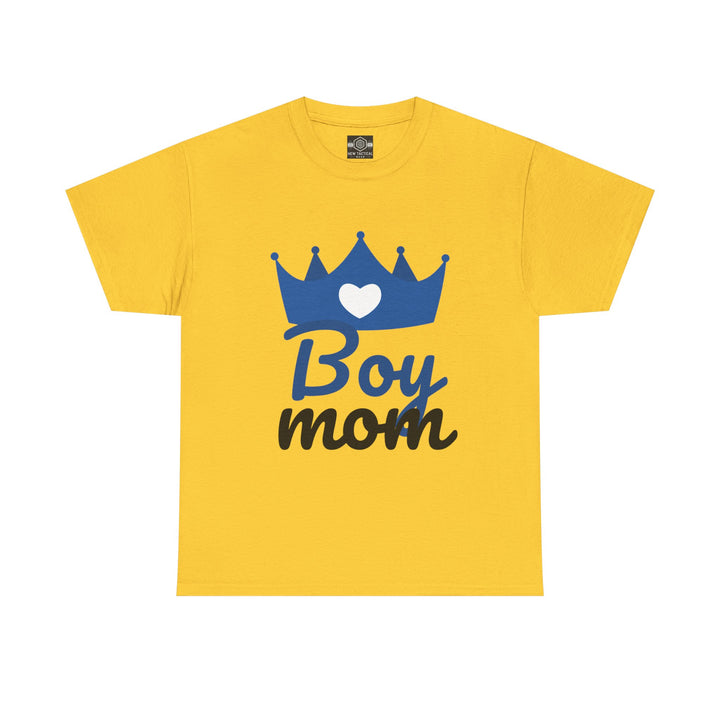 Boy Mom Unisex Heavy Cotton Tee | Crown Graphic T-Shirt for Proud Moms