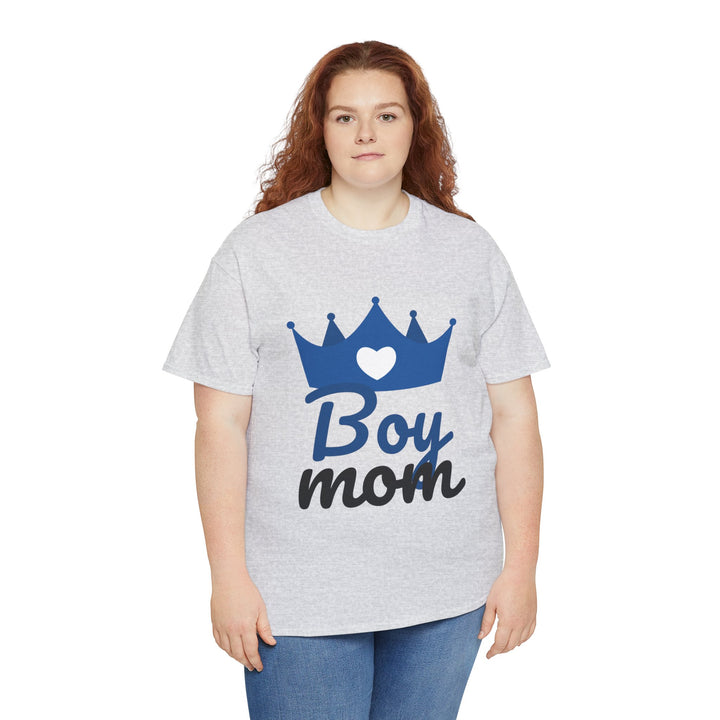 Boy Mom Unisex Heavy Cotton Tee | Crown Graphic T-Shirt for Proud Moms