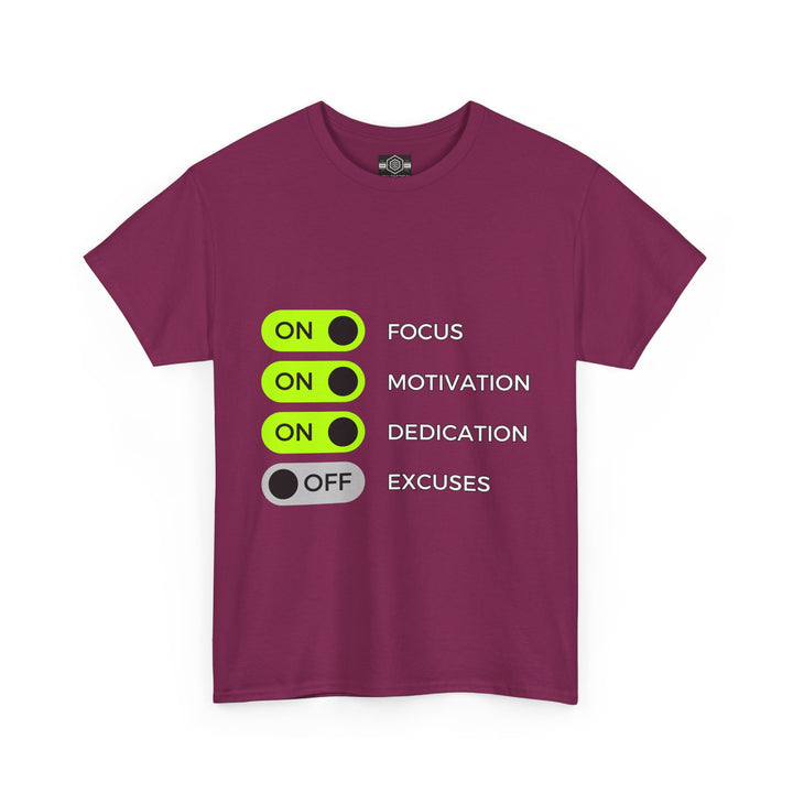 Motivational Unisex Heavy Cotton Tee - Focus, Motivation, Dedication, No Excuses