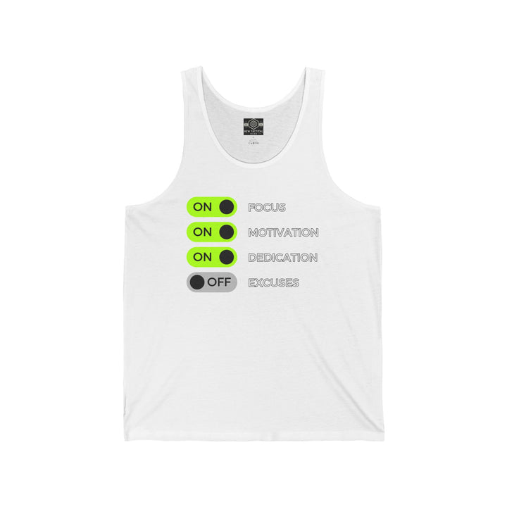 Motivational Unisex Jersey Tank - Focus, Motivation, Dedication, Excuses