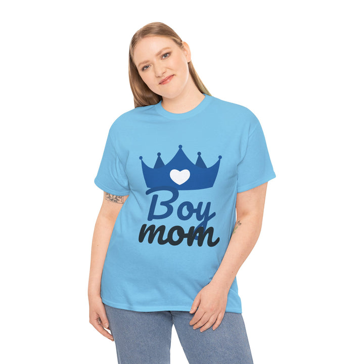 Boy Mom Unisex Heavy Cotton Tee | Crown Graphic T-Shirt for Proud Moms